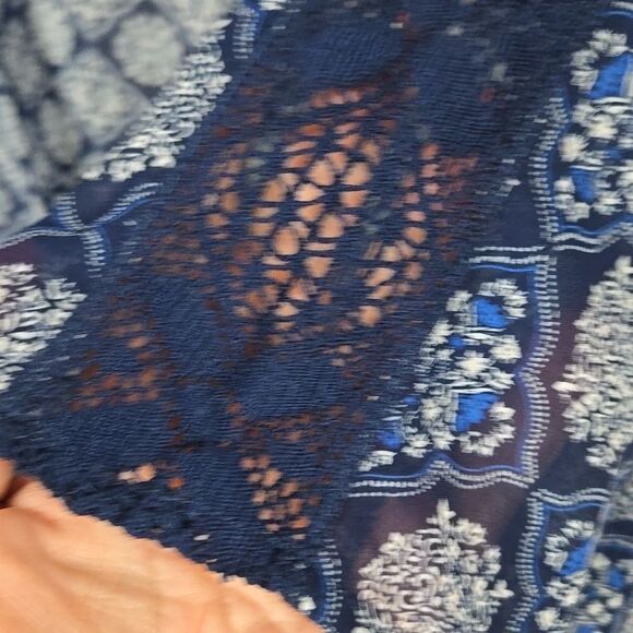 Catherines Scarf Print Kimono Blue Lace 2X/3X Casual Weekend Everyday Feminine - Picture 3 of 10